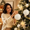 thumbnail image 4 of 15 Centimeter Large White Glitter Christmas Ball Ornament, Sparkly Fluffy Hanging Ball for Christmas Tree, Wreath, Holiday Parties Decoration, 4 of 9