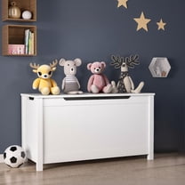 Kids Safety Hinged Lid Wooden Bedroom Toy Chest, White