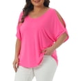 thumbnail image 4 of Agnes Orinda Women's Plus Size Tops Cold Shoulder Short Sleeve Crew Neck Blouse Solid Summer Casual Shirts 4X Pink, 4 of 6
