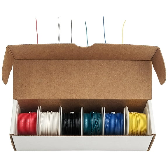 Solid 26 Gauge Hook Up Wire Kit - Includes 6 Different Color 25 Foot Spools, Tinned Copper, PVC Insulated