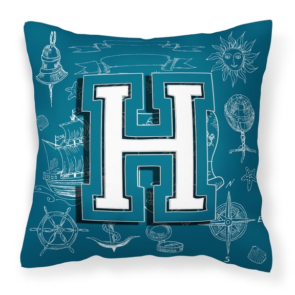 Letter H Sea Doodles Initial Alphabet Fabric Decorative Pillow