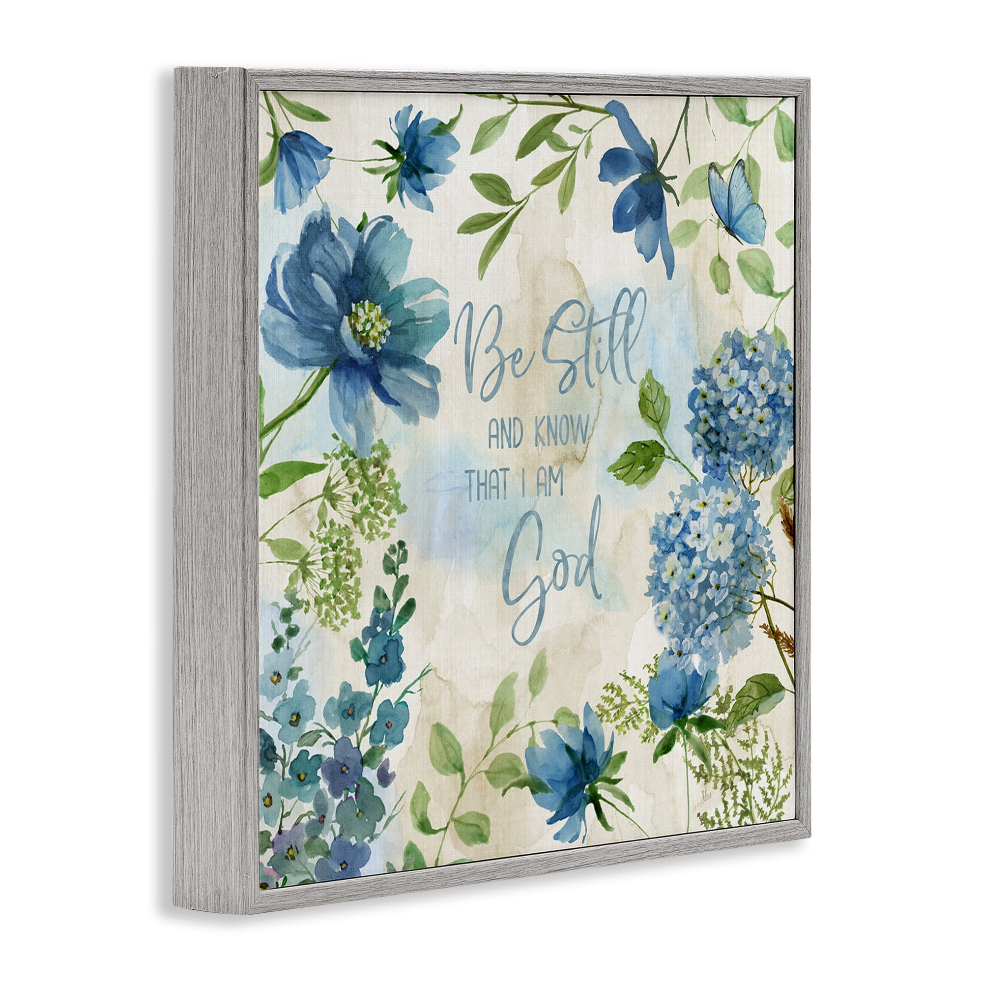 Stupell Industries Be Still Floral Phrase Religious Painting Gray Framed Art Print Wall Art, 24 x 24