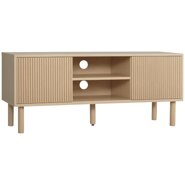 TV Unit Cabinet for TVs up to 50 Inches TV Stand with Sliding Doors Natural