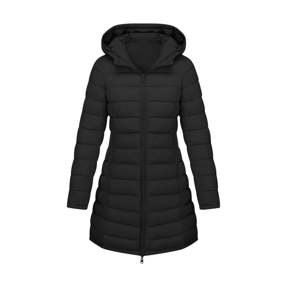 Puffer Jackets Women Long Down Coats Travel Winter Warm Zip up Padded Jackets Lightweight Long Sleeve Hooded Coats Outerwear