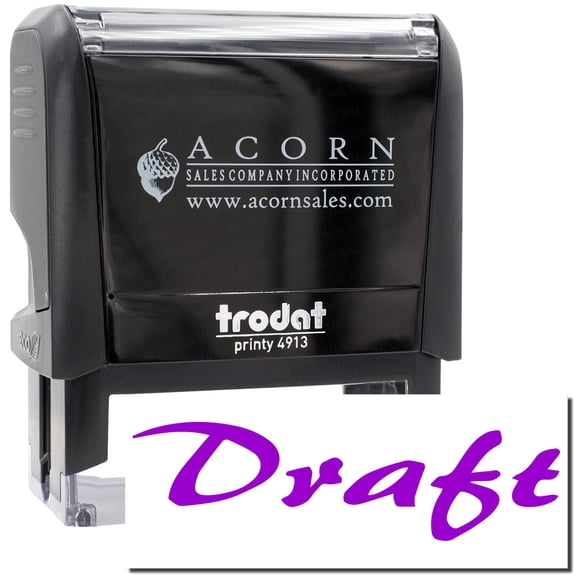Large Self-Inking Cursive Draft Stamp, Trodat Printy 4913, Press and Print Stamping, Impression Size 7/8" x 2-1/4", Up to 10,000 Impressions - Purple Ink