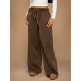 thumbnail image 4 of Women'S Wide Leg Sweatpants High Waisted Baggy Interior Drawstring Sweatpants Straight Leg Sweat Pants Coffee Color L, 4 of 9