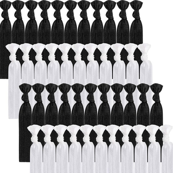 200pcs Elastic Hair Ties No Crease White Ribbon Hair Ties Soft Fabric Black Ribbon Ponytail Holders Bulk Ribbon Hair Bands Accessories Hand Knotted Fold Over Neutral Colors (200pcs Black-White)