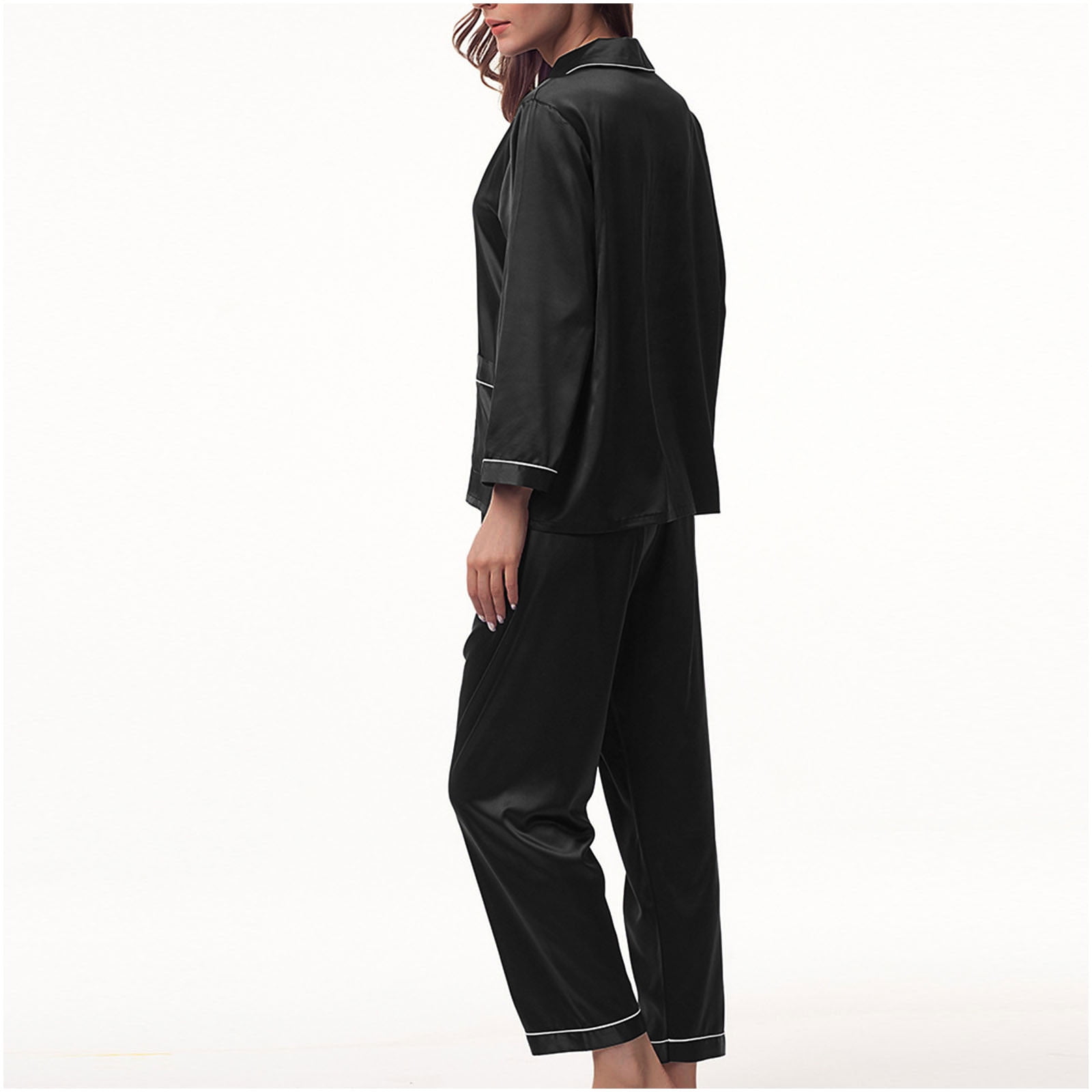 BONIXOOM Christmas Pajamas For Women Family Christmas Pajamas Matching Sets Sleepwear None Long Sleeve Sleepwear Sets Solid Black L