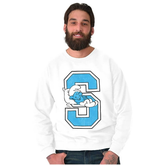 Lazy Smurf Vintage Varsity Cartoon Sweatshirt for Men or Women Brisco Brands S