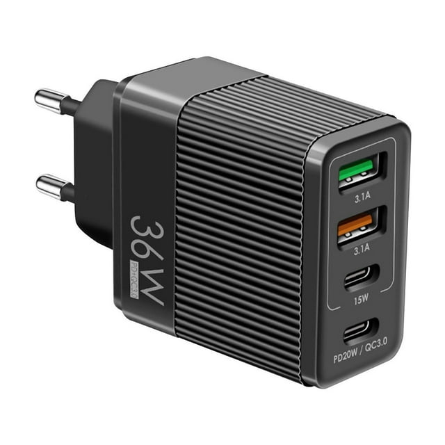 36W Fast Charging Phone Adapter with PD and USB Ports for European and British Standard Wall