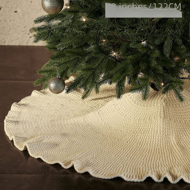 Falda de árbol de Navidad tejida a mano, suministros decorativos, delantal de base de árbol de punto, borde de oreja de lana gruesa