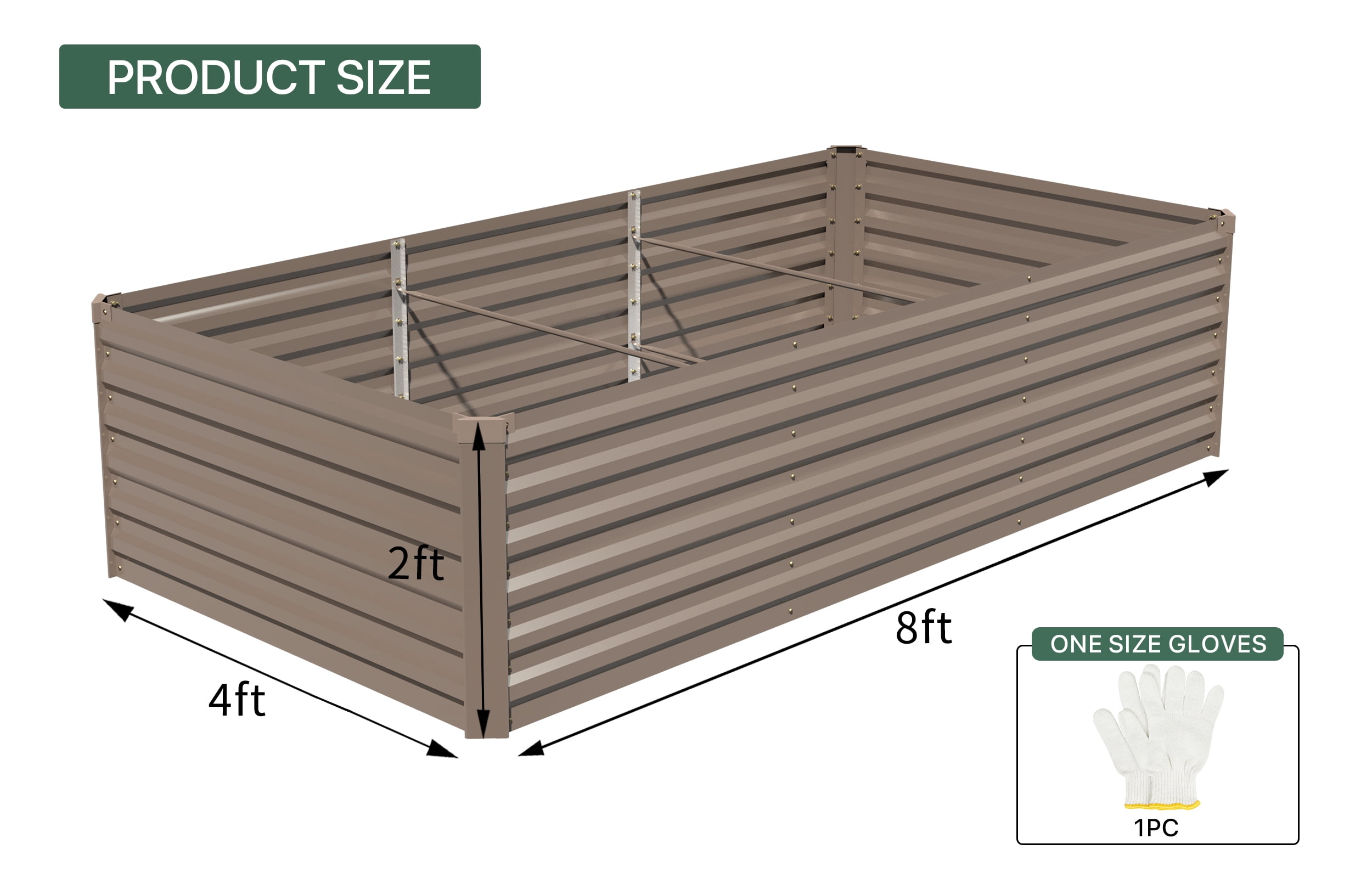 AMOBRO 8x4x2ft Outdoor Metal Raised Garden Bed Planter Box for Vegetables, Flowers, Herbs w/ 3 Tomato Cages Brown