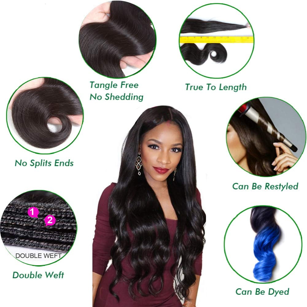 Brazilian Straight Virgin Hair 3 Bundles With Closure Free Part 26"28"30"with 22" Closure 100% Unprocessed Remy Human Hair Extensions, Hair Weft Weave With Lace Closure, Natural Color