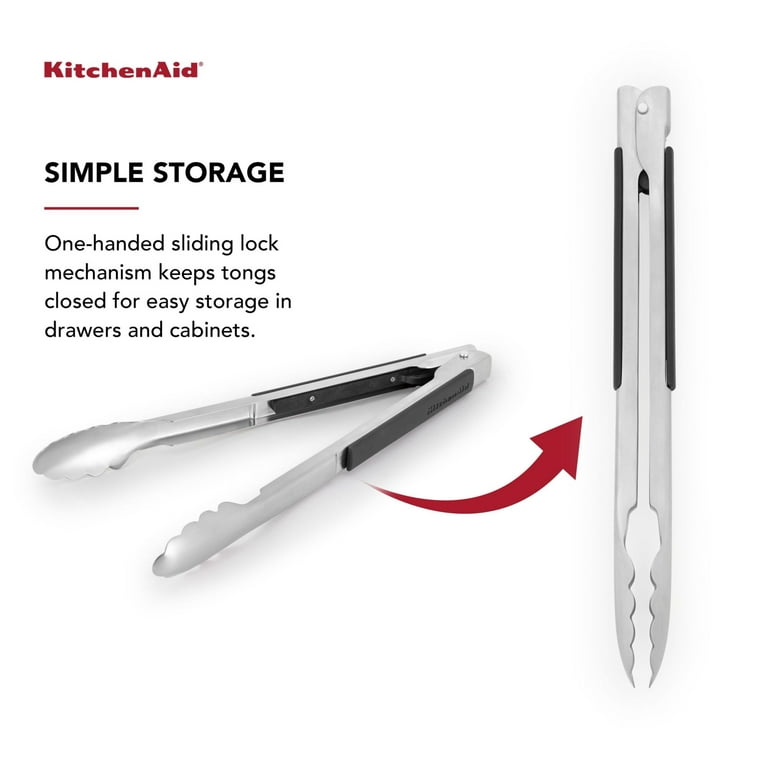 KitchenAid 2pc Stainless Steel Silicone One-Handed Locking Tongs