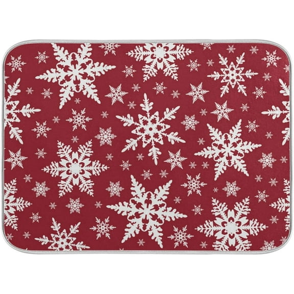 Christmas White Snowflake Dish Drying Mat 16x18 inch Absorbent Reversible Microfiber Mat Dish Dry Pad Protector for Kitchen