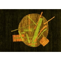 Ahgly Company Indoor Rectangle Oriental Yellow Modern Area Rugs, 5' x 7'