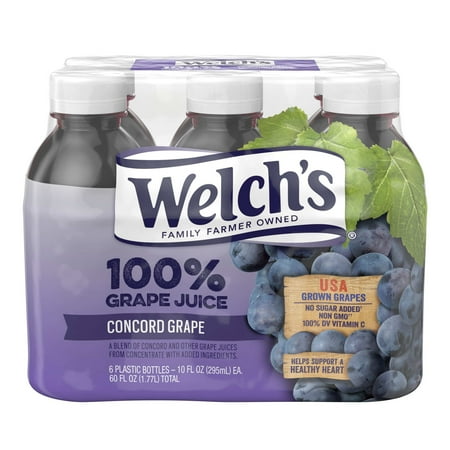 Welch's 100% Fruit Juice, Concord Grape, 10 Fl Oz, 6 Count