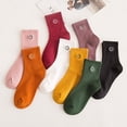thumbnail image 2 of Calcetines de algodón con dibujos animados japoneses bordados con carita sonriente para mujer, calcetines de tubo medio que absorben el sudor, deportivos e informales, 2 of 6