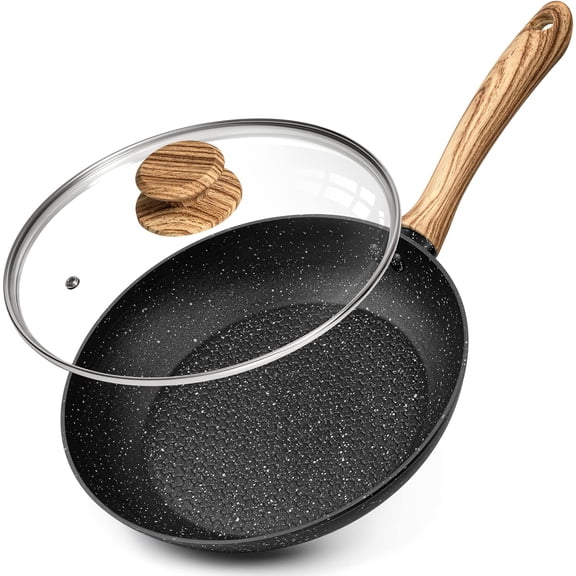 Nonstick Frying Pan with Lid 8 Inch Pans Healthy Coating Small Stay-Cool Handle Induction Compatible