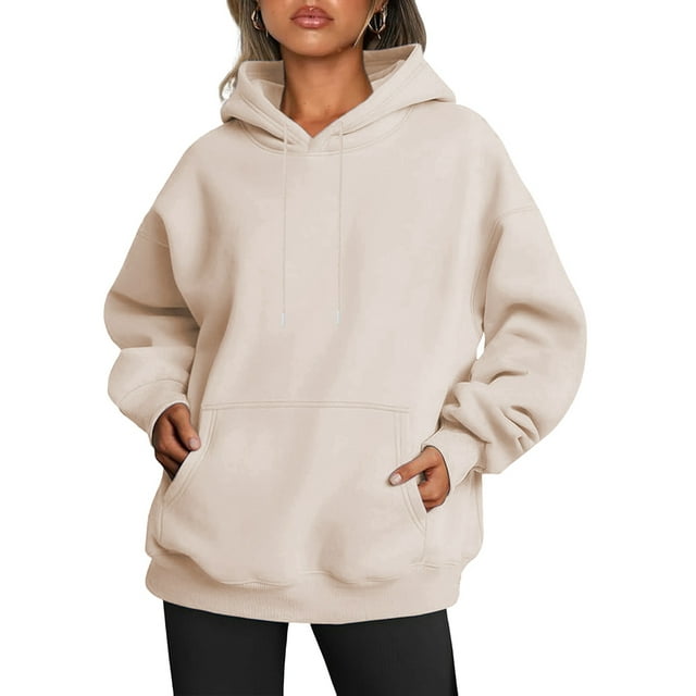 Womens Oversized Hoodies Fleece Sweatshirts Fall Fashion Pullover Sweaters Winter Clothes Khaki M