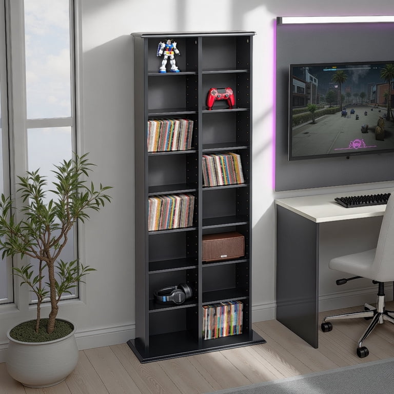 Prepac, Double Media Tower, Deep Black Laminate, 14 adjustable