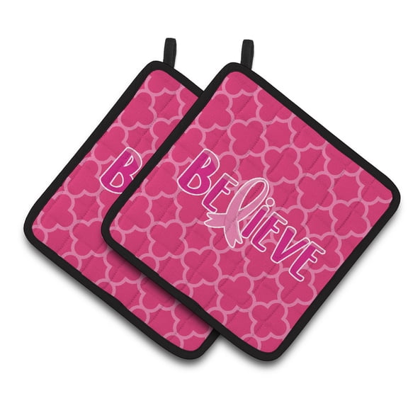 Breast Cancer Awareness Ribbon Believe Pair of Pot Holders