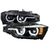 Dual LED U-Bar Projector HID-Compatible Headlights w/ LED Turn Signal Lights (Glossy black Housing/Clear Lens) Made for and Compatible with 2012-2015 BMW F30 3 Series Sedan