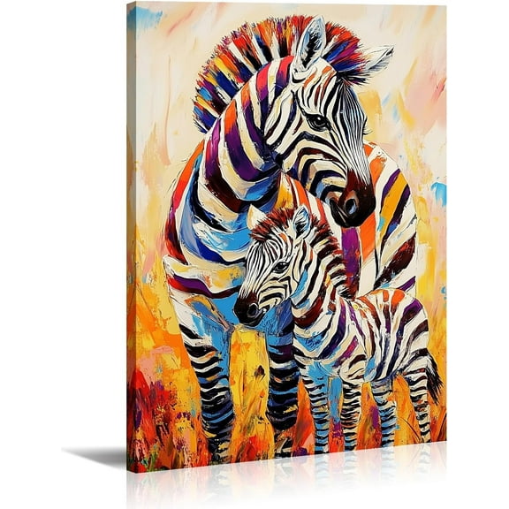 Aaheei Zebra Canvas Art Wall Decor Zebra with Cub Picture Coloful Poster Wild Animal Painting Prints Living Room Kid Bedroom Ready to Hang