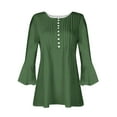 thumbnail image 5 of Scyoekwg 3/4 Sleeve Tunic Tops for Women Button Flared Sleeve Pleated Tunic Tshirt Lightweight Solid Color Graphic Tee Casual 3/4 Sleeve Blouses (Army Green,L), 5 of 5