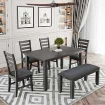 Harper & Bright Designs Wood Kitchen Dining Table Set for 6 Rrectangle Table and 4 Chairs with Bench