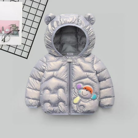 

ZHUASHUM Toddler Jacket Boys Girls Winter Windproof Cartoon Monkey Prints Bear Ears Hooded Warm Outerwear Kid Coats
