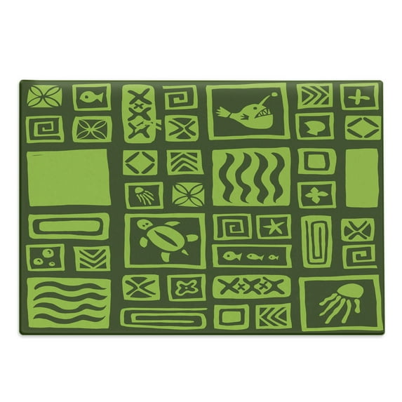 Luau Cutting Board, Monochrome Tiki Pattern Doodles with Motifs and Various Shapes Aloha Feels, Decorative Tempered Glass Cutting and Serving Board, in 3 Sizes, by Ambesonne