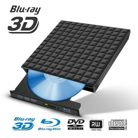 USB 3.0 External 8X 3D Blu-ray Player BD-ROM CD-RW/DVD-RW Slot-in Reader Burner Super Drive（not support 4K playback） for Apple and Other Windows PC