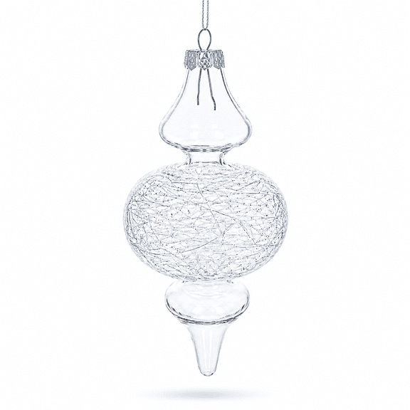 Triple Oval Finial Clear Glass Christmas Ornament 6.6 Inches