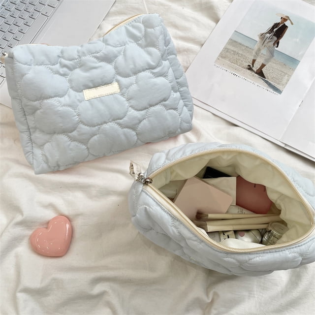 Neceser de punto con forma de nube - Estampado de rayas y bloques de color | Estuche portátil con cremallera para maquillaje | 24 x 17 x 8 cm