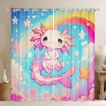 Manfei Kids Children Cartoon Axolotl Black Out Curtains,Kawaii Rainbow Curtains Pack of 2 (42x63 Each),Cute Stars Print Bedroom Curtains,Super Cozy Room Decor