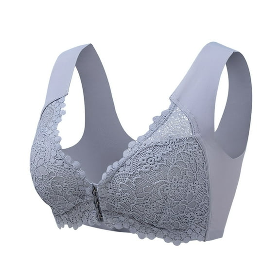 KHONTS Women's Front Closure Push up Bras Plunge Snap Lush Bra Lace Elegant Full Coverage Bralettes for Daily Wear Grey XL