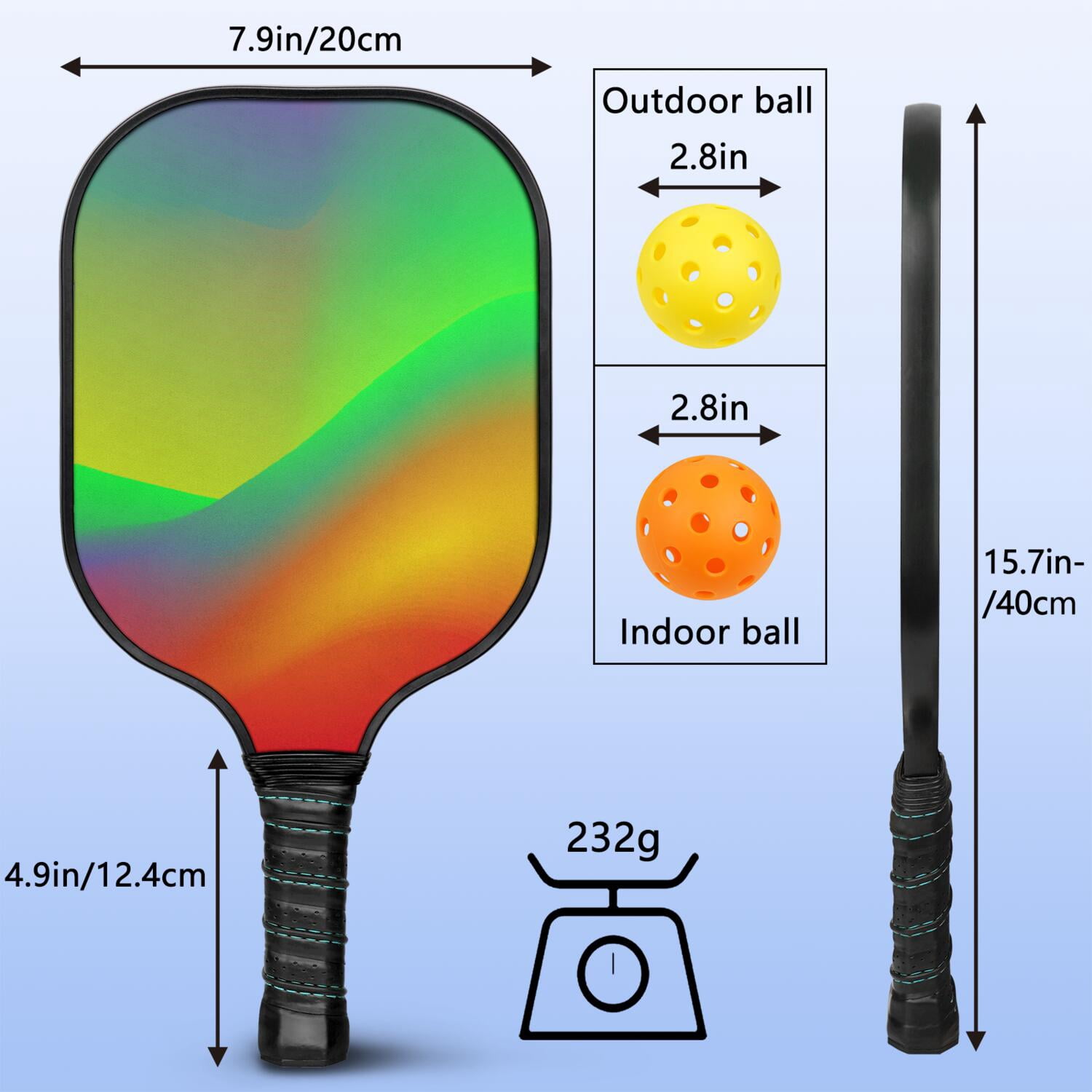 Pickleball Paddles Set Of 1, Fiberglass Surface, Fluid Smoke Aurora Art Style, 1 Paddle, 2 Balls & Bag
