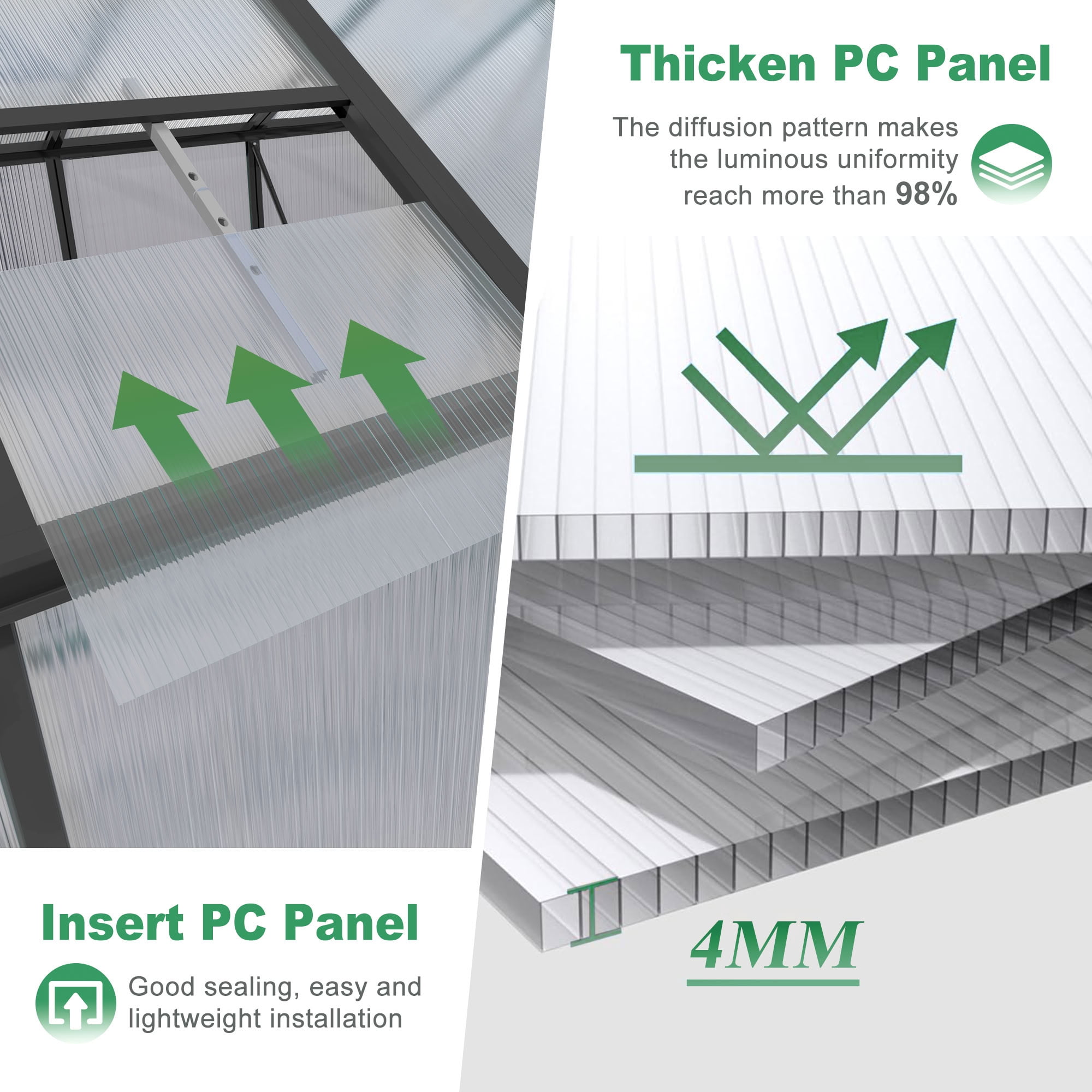 MAYEERTY 6x10 FT Walk-in Outdoor Greenhouse with Aluminum Frame, Adjustable Vents & Lockable Door, UV-Protected Greenhouse for Backyard, Patio & Garden