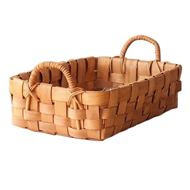 Cesta de pan y fruta tejida a mano y bandejas para servir para comedor, mesa de café, encimera de cocina, con asa