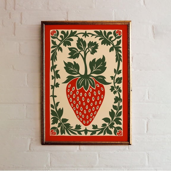 Retro Strawberry Art Print: Vintage Kitchen Wall Decor UNFRAMED Poster, Wall Art for Decor, Present, 8x12