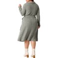 thumbnail image 3 of Agnes Orinda Women's Plus Size Dress Ribbed Sweater Half Zip Front Long Sleeve Tie Waist Knit Midi Dresses with Belt 4X Grey, 3 of 6