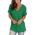 thumbnail image 3 of Jalioing V Neck T Shirt Women's Loose Short Sleeve Summer Tee Casual Basic Side Slit Fashion Tops Trendy, 3 of 5
