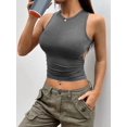 thumbnail image 5 of Women'S Cut Out Ruched Backless Cropped Tank Tops Slim Fit Scoop Neck Sleeveless Solid Tank Gray S, 5 of 9