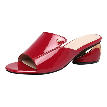 CHOII Promotion! Thick Heeled And Thick Soled Wedge Slippers For Women Fish Mouth Thong Sandals for Ladies Soft Leather Comfort Shoes for Elegant Women Red/6