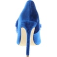 thumbnail image 4 of Liliana Affair Velvet Pointy Toe Stiletto High Heel Fur Pom Slip On Pump Slide Shoe Blue, Blue, 6, 4 of 7