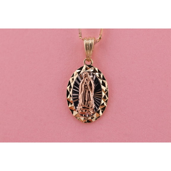 14k Solid Gold Virgin Mary Virgen Maria Lady Guadalupe Pendant