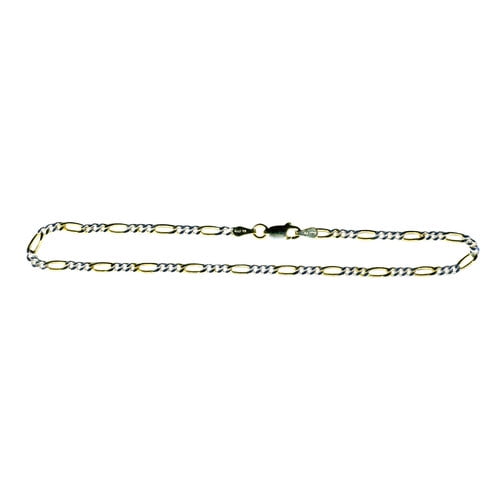 Flash Gold over Sterling Silver Two-Tone female Figaro Anklet, 10inch