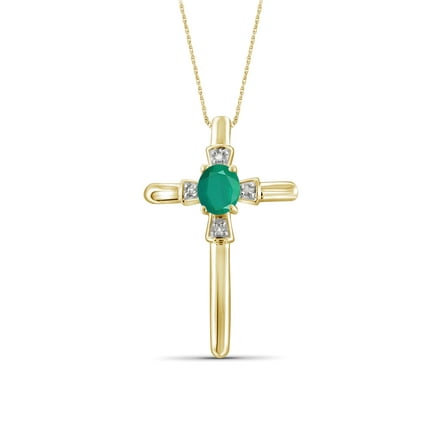 JewelersClub Silver Necklaces for Women –Silver Necklace for Women 14K Gold Plated Silver – Emerald Necklace Centerpiece, White Diamond Accents – Hypoallergenic Pendant