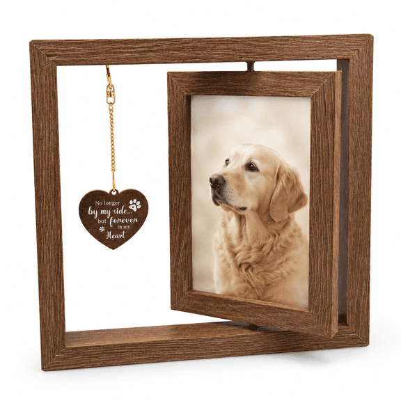 Pet Memorial Gifts for Dogs Acrylic Display Rotating Wooden Picture Frame for 4x6 Photo Dog Memorial Gifts Dog Bereavement Remembrance Picture Frame